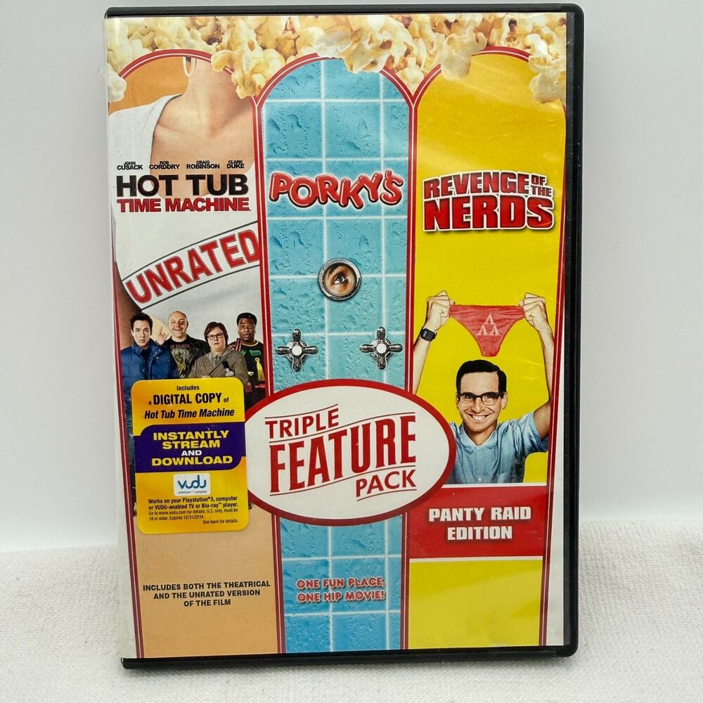 HOT TUB TIME MACHINE + PORKY'S + REVENGE OF THE NERDS DVD Triple Feature Pac...